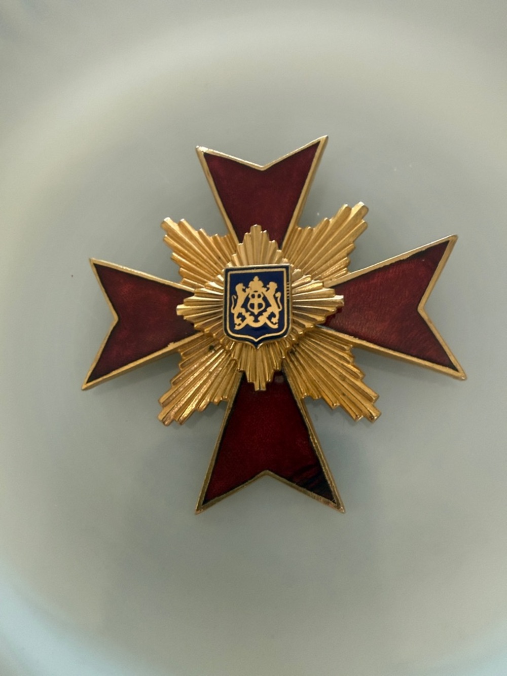 Gold and Burgundy Maltese Cross Brooch Commemorative Replica Military